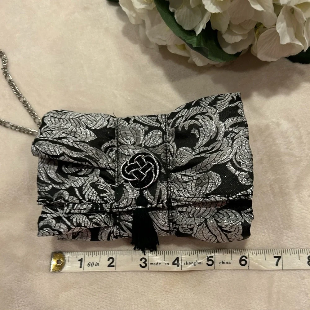 White House Black Market Silver and Black Bow Wristlet, Rare Find - Picture 2 of 6